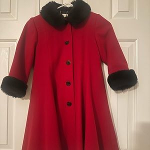 Sarah Louise England Red Button Down Winter Dress Coat with Faux Fur - Peacoat